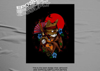 shadow of a samurai cat t-shirt design