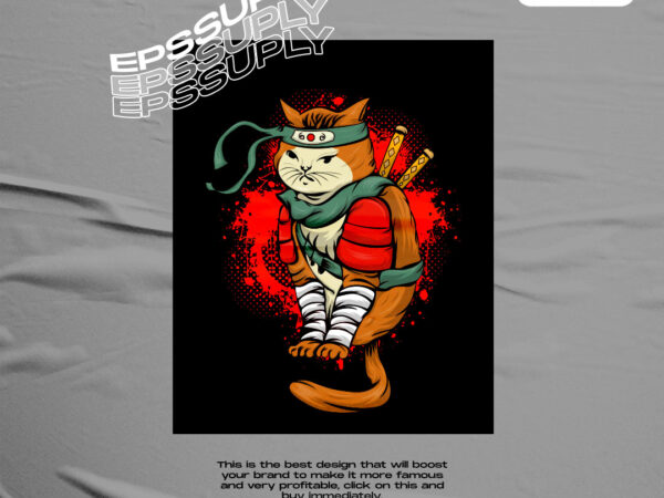 Japanese ninja cat tshirt design