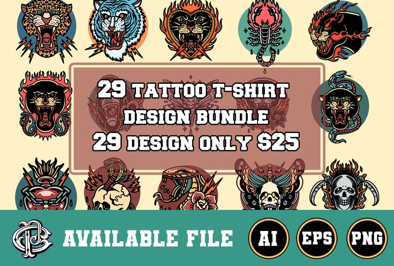 29 tattoo t-shirt design bundle - Buy t-shirt designs