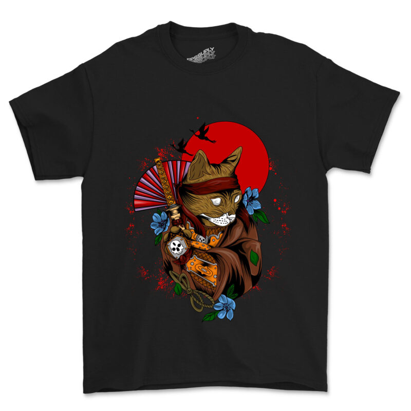 shadow of a samurai cat t-shirt design