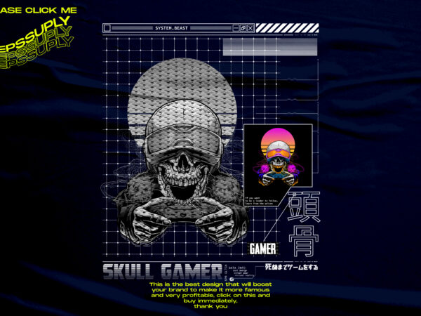 System skull gamer programer design tshirt