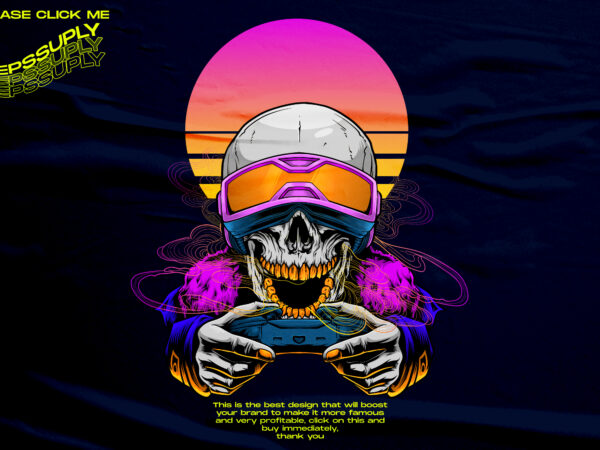 Skull gamer retro aesthetic t shirt template vector