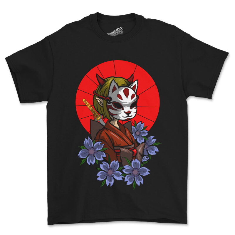 geisa japanese cat mask t-shirt design