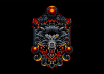 The wolf head ornament t shirt designs for sale