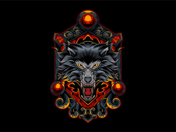 The wolf head ornament t shirt designs for sale