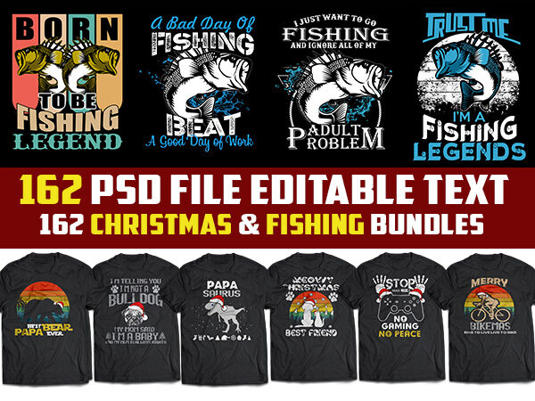 162 fishing template and christmas bundles tshirt design psd file editable text png transparent