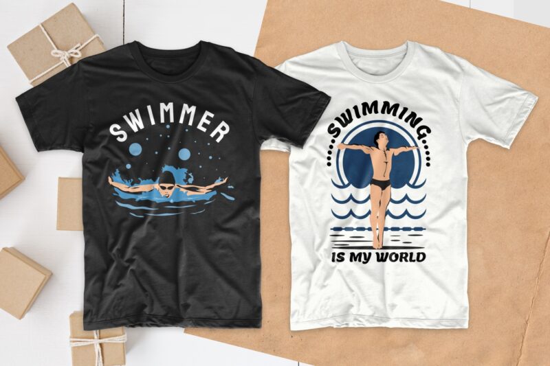 Swimming T-shirt Designs Bundle, Swimmer T shirt Design Bundle, Swimming Quotes SVG, Editable T shirt Design Collection Pack, Set of T-shirt Designs SVG Bundles for commercial use