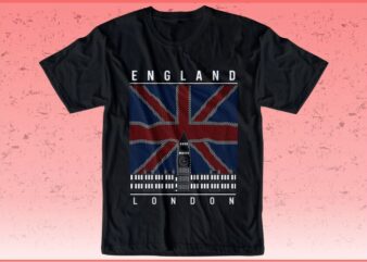 england london flag and bigben t shirt design graphic vector illustration