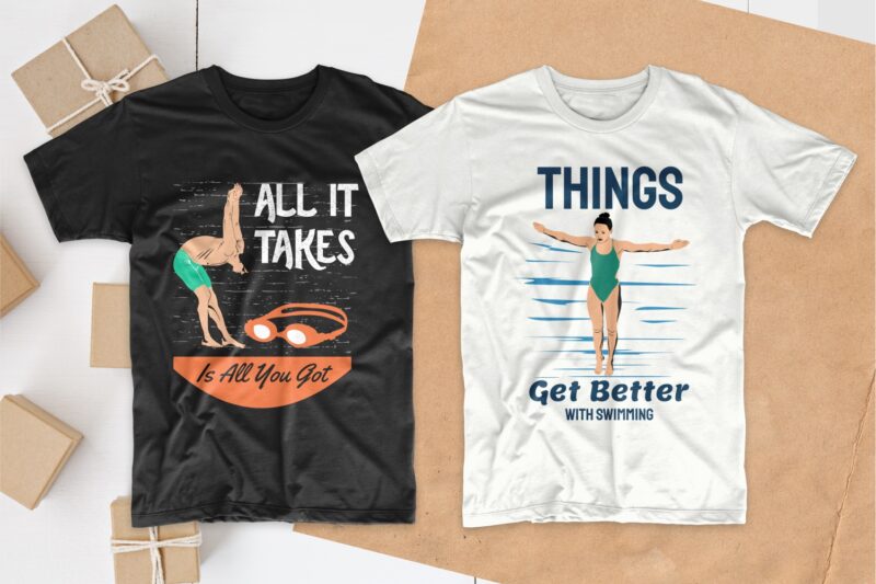 Swimming T-shirt Designs Bundle, Swimmer T shirt Design Bundle, Swimming Quotes SVG, Editable T shirt Design Collection Pack, Set of T-shirt Designs SVG Bundles for commercial use