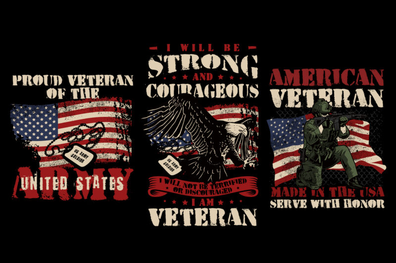 Set of Veteran t-shirt design pack