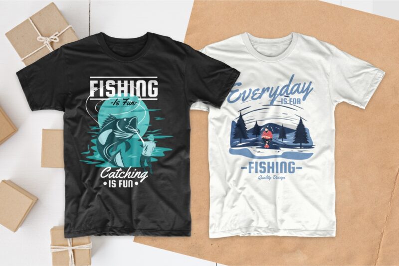 Fishing t shirt designs bundle, Editable Fishing quotes t-shirt design pack collection, commercial use t shirt designs, Vector t shirt design