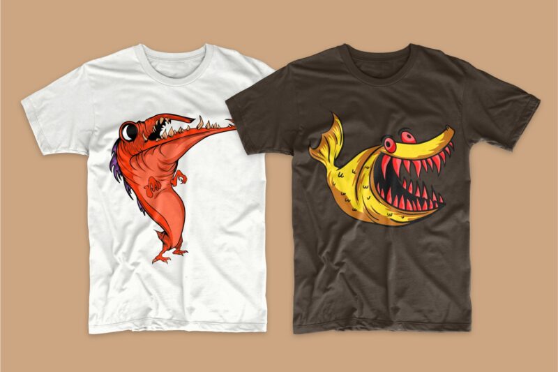 50 Monster animal t-shirt designs bundle, Cartoon t shirt design collection, t-shirt design vector packs