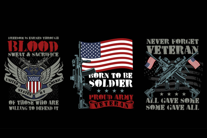 Set of Veteran t-shirt design pack