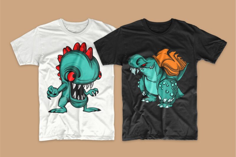 50 Monster animal t-shirt designs bundle, Cartoon t shirt design collection, t-shirt design vector packs