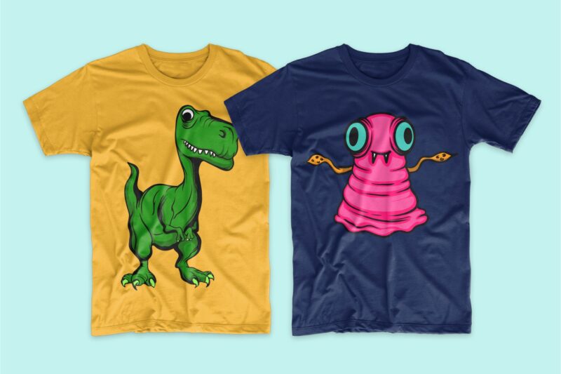 50 Monster animal t-shirt designs bundle, Cartoon t shirt design collection, t-shirt design vector packs