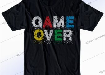 gamer t shirt design graphic, vector, illustration game over pixels lettering typography
