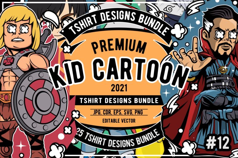25 Kid Cartoon Tshirt Designs Bundle #12