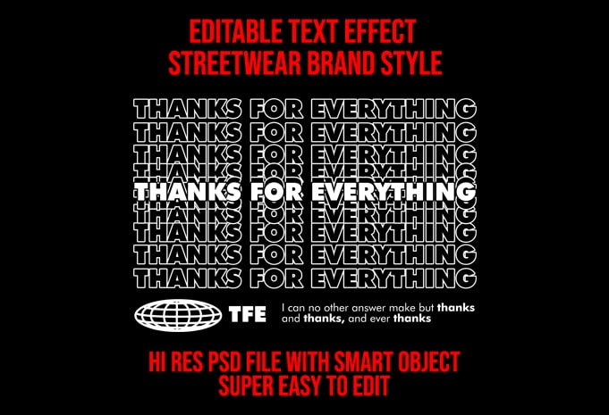 Editable text effect streetwear style #2 psd file with smart layer