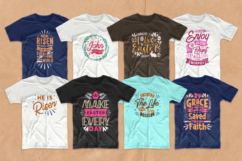 Easter day t shirt design bundle typography lettering inspiring quotes for commercial use