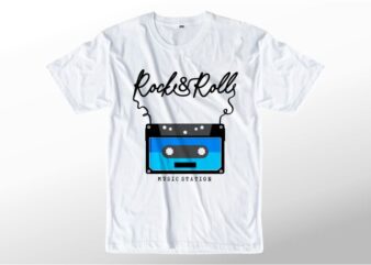 music t shirt design graphic, vector, illustration rock and roll casette lettering typography