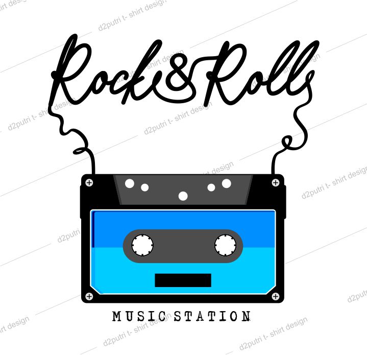 music t shirt design graphic, vector, illustration rock and roll casette lettering typography