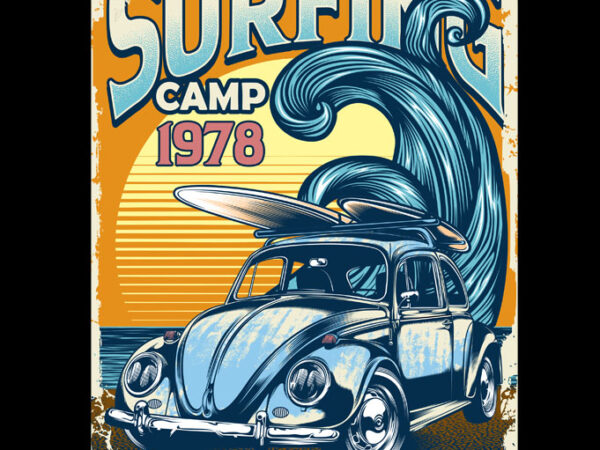 Surfing camp t shirt template vector