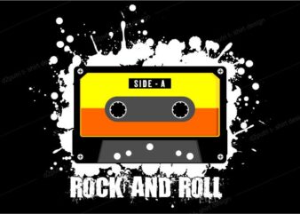 music t shirt design graphic, vector, illustration rock and roll cassette lettering typography