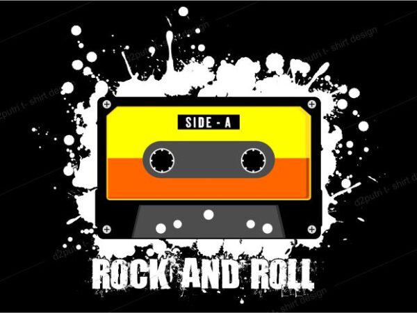 Music t shirt design graphic, vector, illustration rock and roll cassette lettering typography