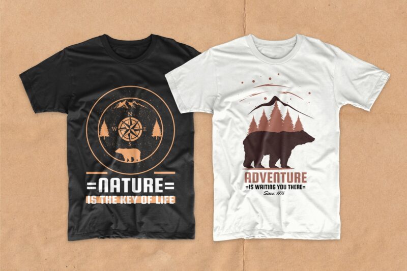 Adventure t shirt designs bundle, outdoor t-shirt designs, editable adventure quotes t-shirt design pack collection, commercial use t shirt designs, vector t shirt design