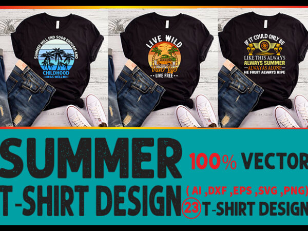 Best selling summer t-shirt designs bundle – 23 summer t shirt designs bundle, 100% vector (ai, eps, svg, dxf, png), beach t shirt design bundle, surf t shirt bundle, surfing