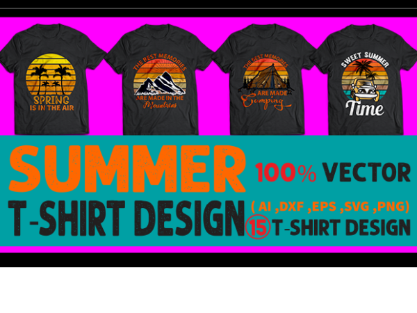 Best selling summer t-shirt designs bundle – 15 summer t shirt designs bundle, 100% vector (ai, eps, svg, dxf, png), beach t shirt design bundle, surf t shirt bundle, surfing