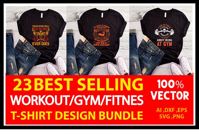 best selling gym/fitness quotes t-shirt designs bundle for commercial use