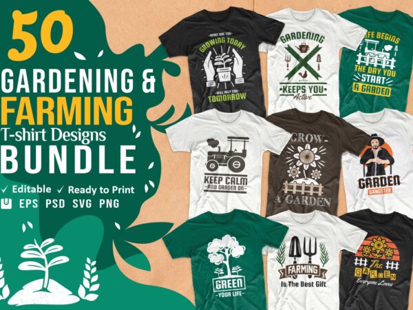Gardening and farming t shirt design bundle. vector t-shirt design for commercial use