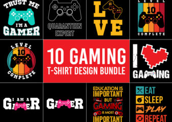 10 Gaming T-Shirt Design Bundle