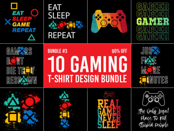 10 gaming t-shirt design bundle