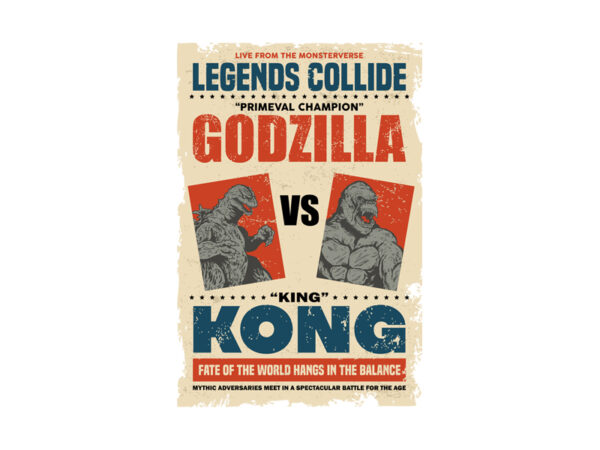 Godzilla vs kingkong t shirt design template