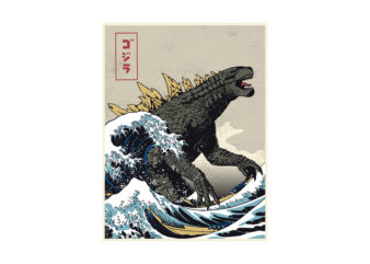 Great Godzilla off Kanagawa t shirt design template