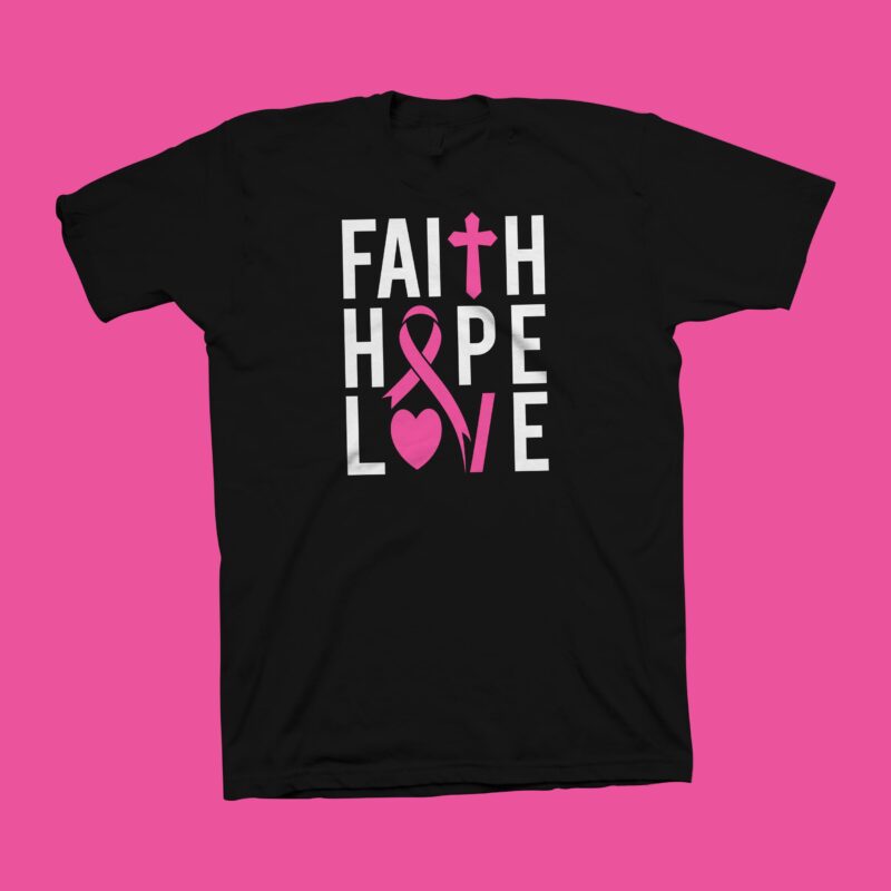 Faith hope love svg, Christian Cross Breast Cancer Awareness Motivation vector illustration for commercial use