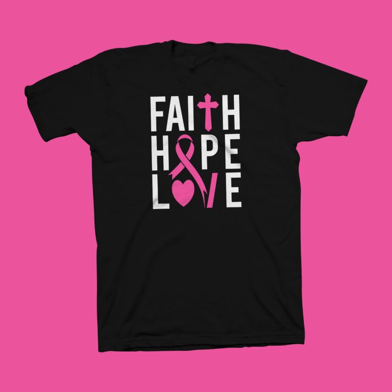 Faith hope love svg, Christian Cross Breast Cancer Awareness Motivation vector illustration for commercial use