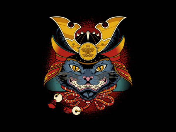 Samurai cat t shirt template vector