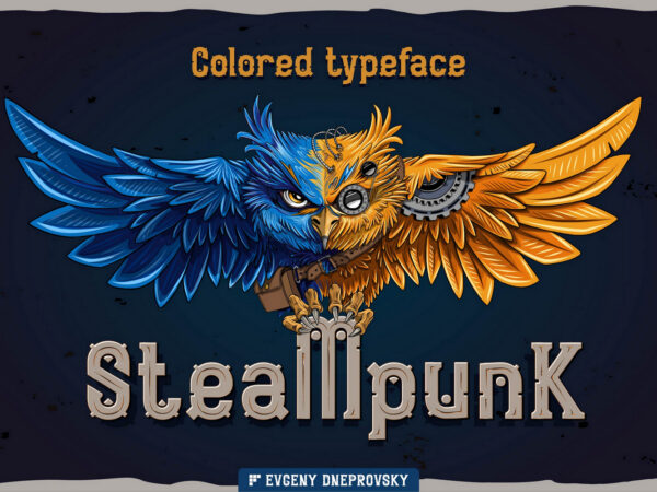 Steampunk font + bonus t shirt template vector