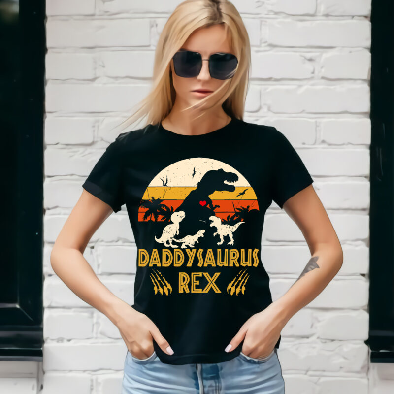 Daddy saurus T rex t shirt design template