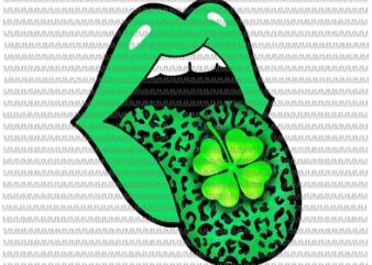 St patricks day, Red lips green leopard tongue cheetah cool png, red lips green leopard patricks day, funny patricks day t shirt template vector