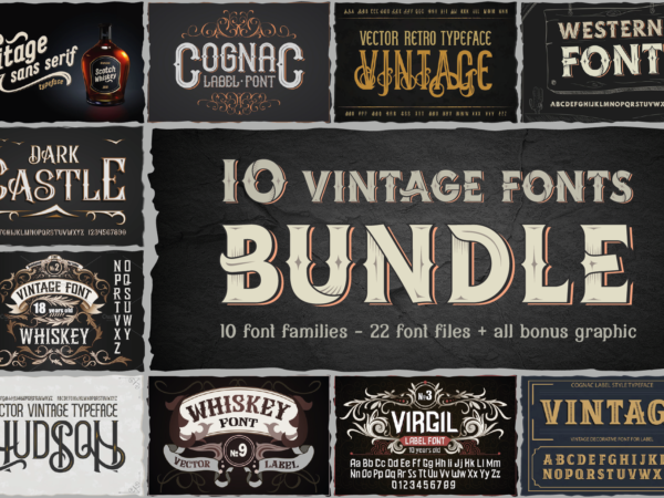 10 vintage font families bundle