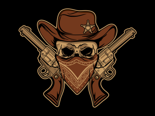 Wild west skull t shirt design for sale