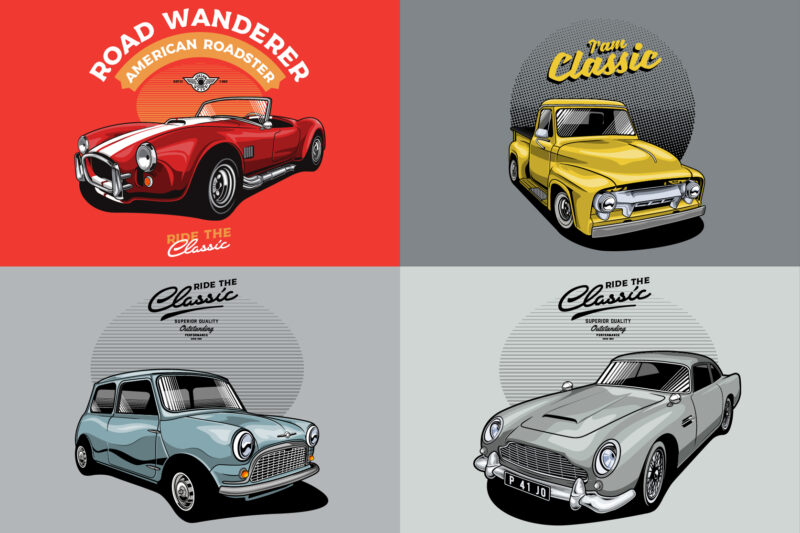 Classic Car T-shirt design Collection vol. 4