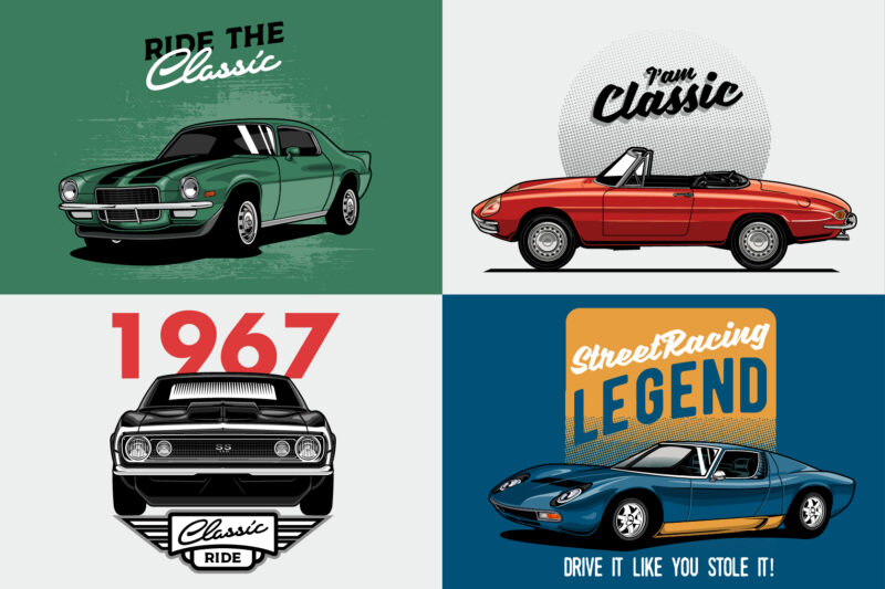 Classic Car T-shirt design Collection vol. 4