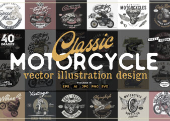 40 Vintage Motorcycle T-shirt Design Bundle Collection