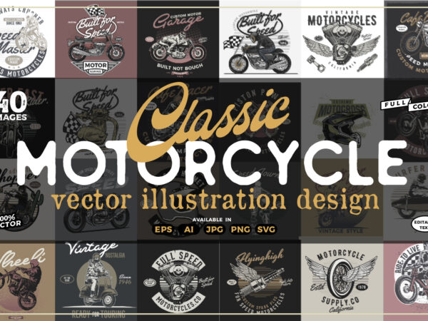 40 vintage motorcycle t-shirt design bundle collection