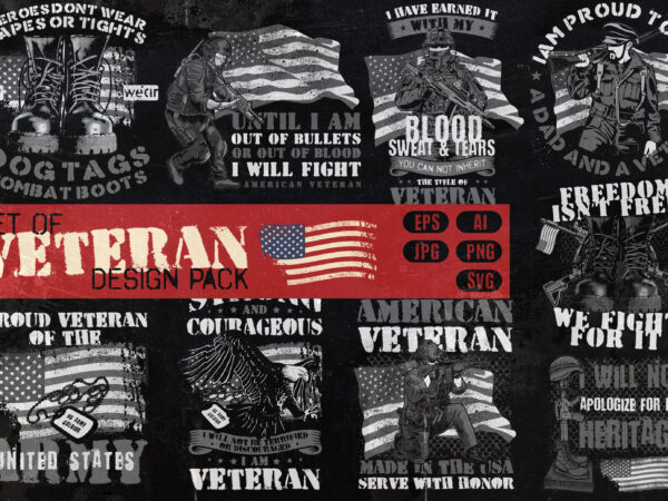 Set of veteran t-shirt design pack